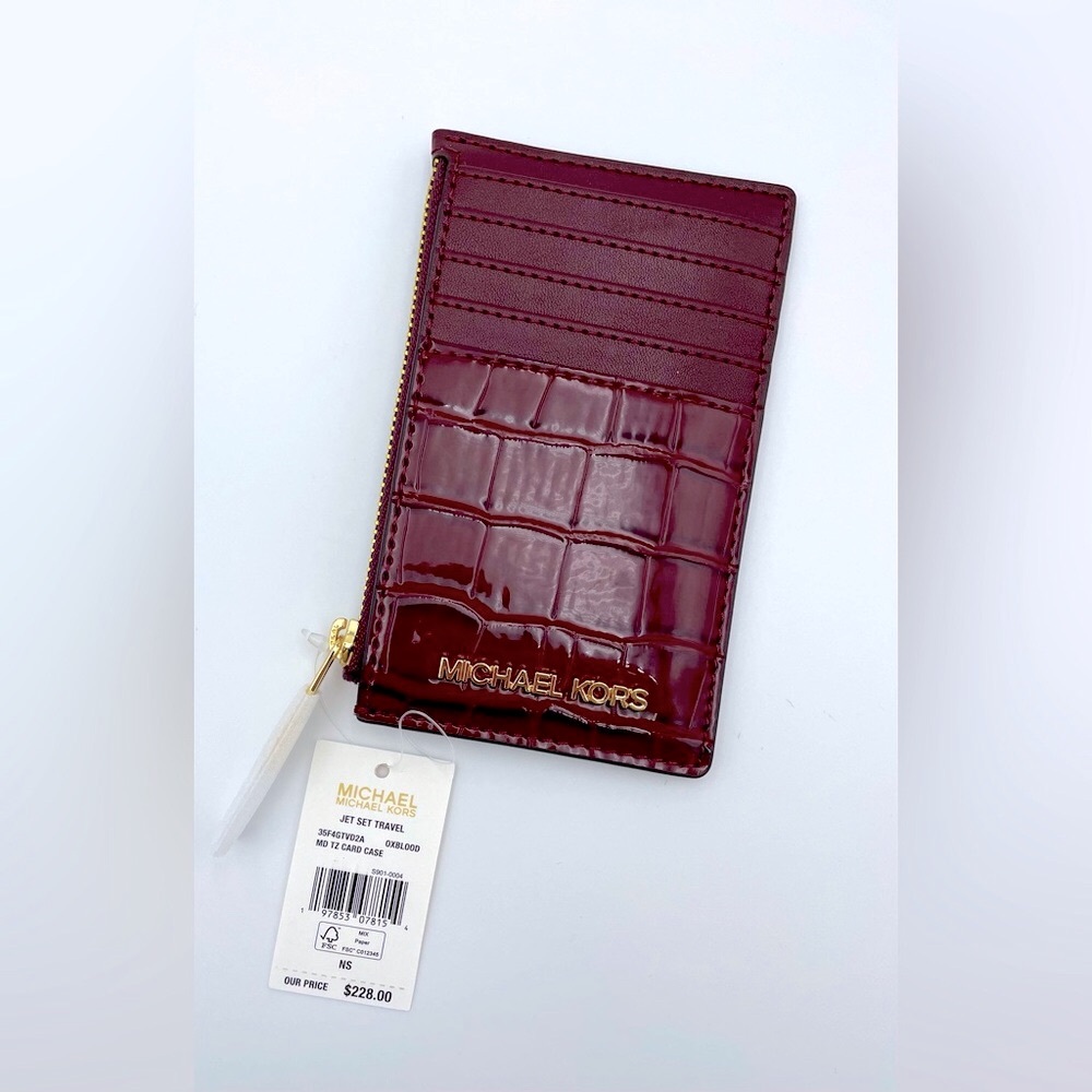 Michael Kors Wine Crocodile Card Holder